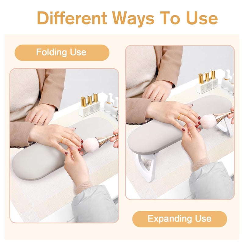 Subay Nail Arm Rest, Foldable PU Leather Nail Hand Rest for Acrylic Nails Cushion Hand Holder, Nail Hand Pillow Nail Art Accessories Tool for Nails Tech Manicure Pedicure Salon Home Use - Light Gray - Image 2